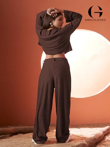 Image of GRECIILOOKS Co-Ord Set for Women stylish | Textured Lycra Blend Casual Western Set | Dress For Woman | Trendy Two Piece Outfit for Casual, Party & Travel Outfits | Summer Co-Ord Set