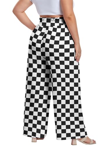 Image of OLRIK Women's Plus Size Pants Adjustable High Waisted Wide Leg Palazzo Pants Casual Trousers with Pockets Spring Clothes