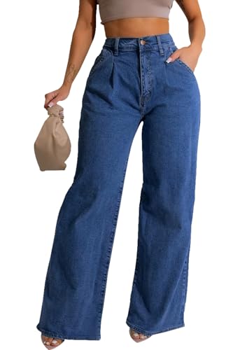 Women's Wide Leg Jeans Casual High Waist Stretchy Baggy Loose Trendy Denim Pants