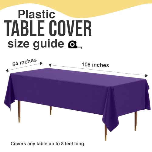Image of Exquisite Purple Rectangle Tablecloth 54 inchx108 inch - 48 Pack | Plastic Tablecloth, Disposable Table Covers Rectangle for Parties, Weddings, Holidays & Party Supplies