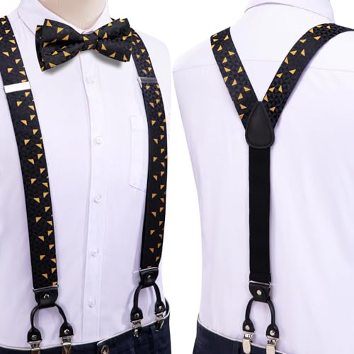Image of Dubulle Suspender and Bow Tie for Men Paisley Solid Mens Suit Braces Pretied Bowtie and Handkerchief Cufflinks Formal Wedding