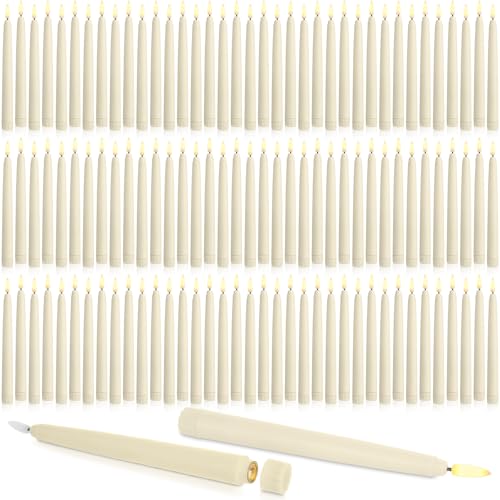 Image of Baquler 125 Pcs Flameless Taper Candles LED Taper Candles Flickering Bulk Ivory LED Candlestick for Easter Wedding Church Halloween Christmas Party Decor Table Centerpiece, 8.5 in, No Batteries