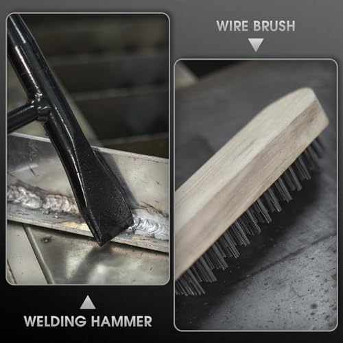 YESWELDER Welding Chipping Hammer and Wire Brush, firm Carbon Steel material with Shock absorption Helical Spring Handle, Cone and Vertical Chisel Hammer, Remove welding Slag