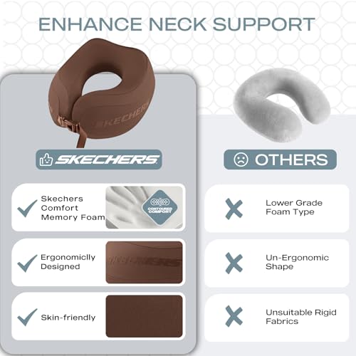 Image of Skechers Neck Pillow for Traveling,Memory Foam Travel Neck Pillow for Airplane Travel Pillow for Flight Headrest Sleep, Portable Plane Accessories,Brown