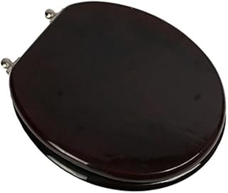 Designer Solid Round Oak Wood Toilet Seat with Brushed Nickel Hinges, Mahogany