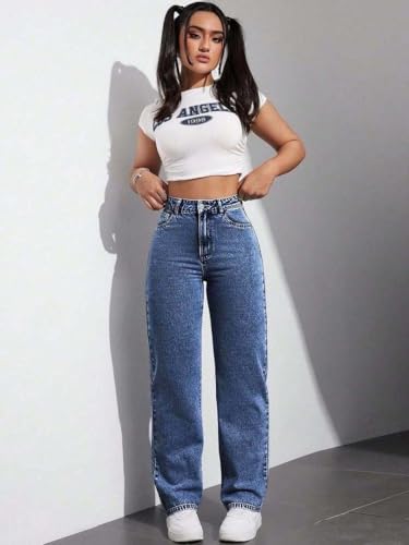 Image of KOTTY Women's High Waist Straight Fit Denim Jeans | Stretchable| Wide Leg & Regular Fit Stylish Wear