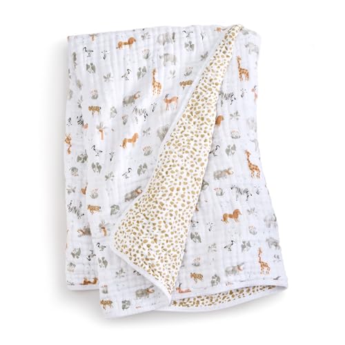 Image of aden + anais Essentials Dream Blanket, Muslin Baby Blankets for Girls & Boys, Ideal Lightweight Newborn Nursery & Crib Blanket, Unisex Toddler & Infant Bedding, Shower & Registry Gift, Giraffe Safari