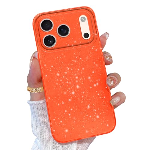 TURYXIA Compatible with iPhone 17 Pro Case Glitter, Cute Sparkly Bling Phone Case for Women Girls Girly, Neon Bright Color Slim Soft Phone Cover for iPhone 17 Pro, Orange