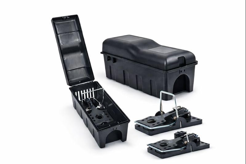 Köder-Discount Kit de piège à rats – 2 boîtes à appâts et 2 pièges à frapper | Lutte sûre contre les rats pour la maison, la cave et le jardin |...
