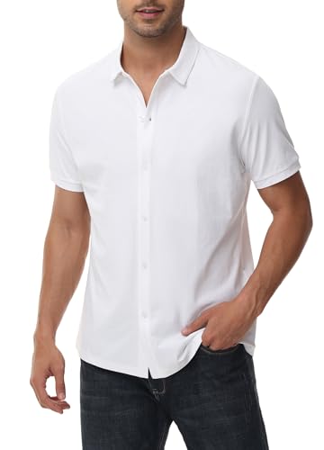 ZTN Men's Casual Stretchy Short Sleeve Button-Down Shirts UV50+ Moisture Untucked Dress Shirts