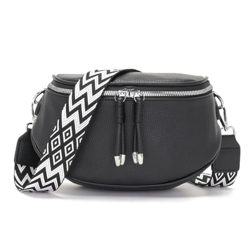 JSDOST Bauchtasche Damen klein Crossbody Bag Umhängetasche Damen Handtasche Veganes Leder Tasche Schwarz
