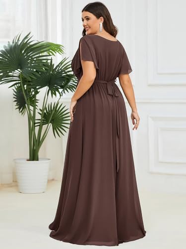 Image of Ever-Pretty Plus Women's Chiffon Bridesmaid Dress A-Line Empire Waist Floor Length Plus Size Formal Wedding Guest Dresses
