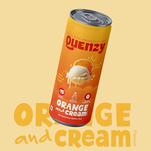Image of Quenzy Prebiotic Soda - Orange Cream | 5g Prebiotic Fibre for Gut Health | Low Calorie Soda (<15 kcal) | No Added Sugar | Zero Preservatives | Healthy Sparkling Drink | Pack of 6 x 250ml