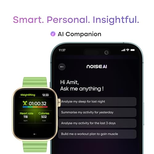 Image of Noise Pro 6 Smart Watch:Intelligent AI, Endless AI Watch Faces, AI Companion, 1.85 inch AMOLED, EN2 Processor, Nebula UI 2.0, Emergency SOS, Compatible with iOS & Android(Magnetic Lime)