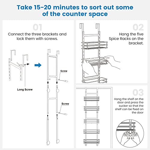 Image of Adjustable 5-Tier Over the Door Pantry Organizer, Spice Rack, Narrow Hanging Shelf for Kitchen Storage and Organization