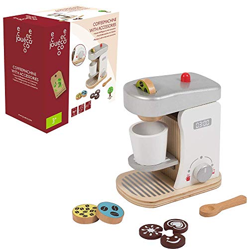 Cucina Giocattolo In Legno Leomark 3 In 1 – Macchina Caffè, Tostapane E Sbattitore, Set Educativo Con 38 Accessori, Dai 3 Anni, Grigio E Bianco