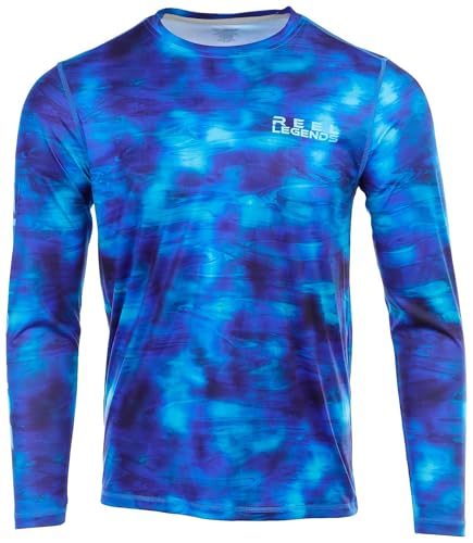 Reel Legends Mens Washout Reel-Tec Long Sleeve Top Large Blue Multi2