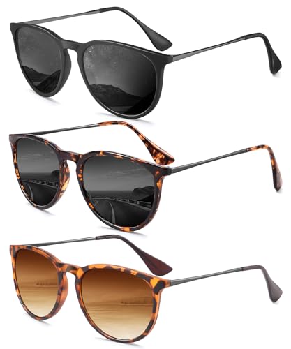 Sunglasses Womens Polarized Sunglasses-Women: Retro Round Sun Glasses with UV400 Protecion Trendy 3 Pack
