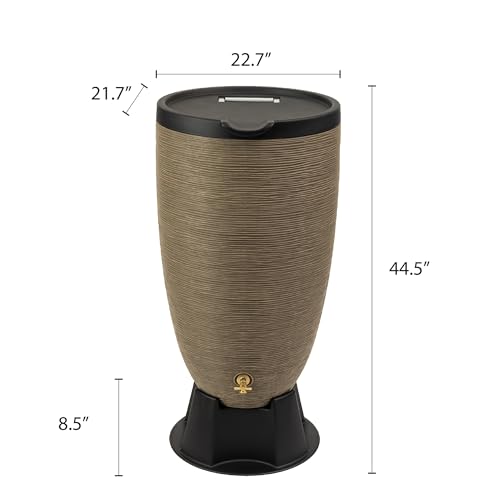 Image of Newport 50‑Gallon Flat‑Back Rain Barrel with Stand & Planter Bundle - Sandstone | Removable Lid, UV-Stabilized Outdoor Water Storage