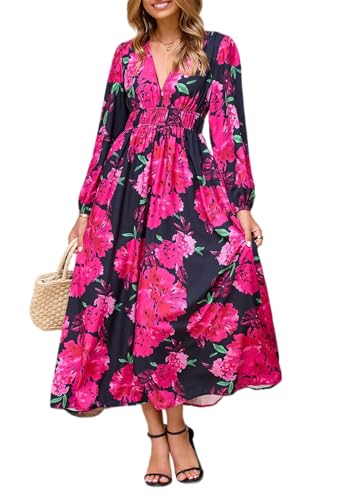 Image of Maxigerui Women's Long Sleeve Floral Maxi Dress 2026 Spring Summer Wedding Guest Dress Red Floral L