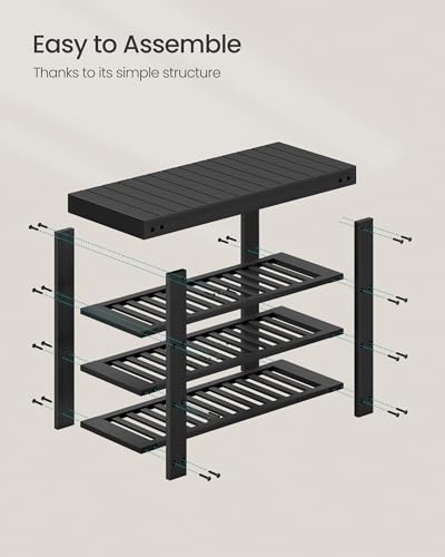 Image of SONGMICS Shoe Rack Bench, 4 Tier Bamboo Shoe Storage Organizer, Entryway Bench, for Living Room, Bathroom, Bedroom, 11.3 x 27.6 x 20.5 Inches, Ink Black ULBS370BH01