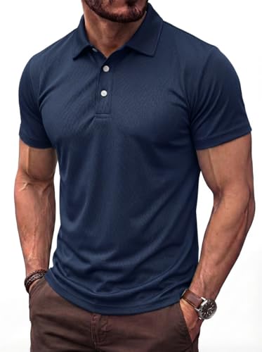 TACVASEN Poloshirts Herren Sommer Atmungsaktiv Polo Shirts Männer Quick Dry Tshirts Leicht Polohemd (L, Marineblau)