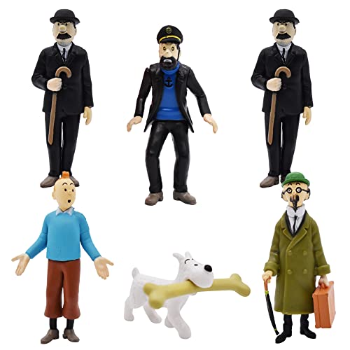 Hilloly The Adventures of Tintin Figurines, 6 PCS The Adventures of Tintin Ornements Decoration Gateau Tintin Décoration de Tintin Jouet pour Enfants Cadeau de Fête pour Décoration de Gâteau