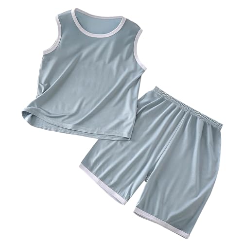 Kids Tank Top Shorts 𝐏ajamas Sets 2pc Plain Soft Sleeveless Tops with Shorts Summer L𝐨unge 𝐏𝐉 F𝐚mily Sl𝐞epwear Outfits