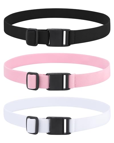 AWAYTR Kids Magnetic Belt for Girls - 3 Pack Toddler Boys Adjustable Elastic Belt for School Uniform Jeans (Black+White+Pink;70cm)