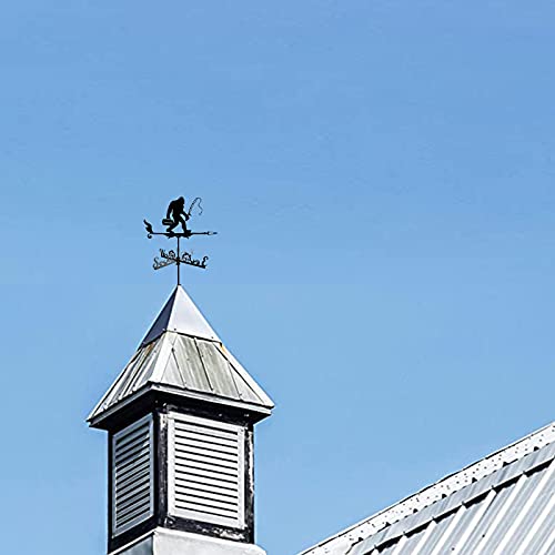 CNMJI Weathervane Bigfoot Fishing Weathercock Stainless Steel Weather Vane Windblown Direction Indicator for Outdoor Roof Farm Yard Mount Yard Decor
