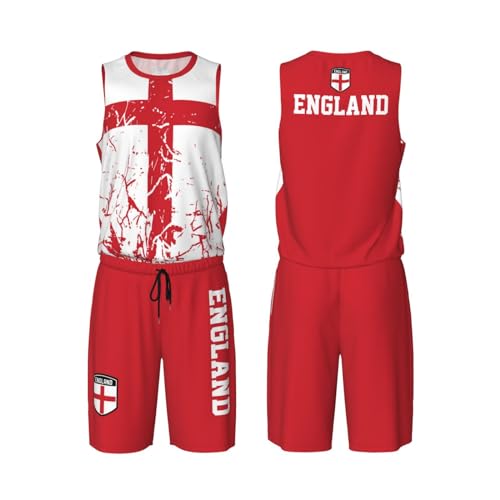 England Flag Grain (2) Basketball Jersey Uniform Suit for Men Adults Training Athletic Set