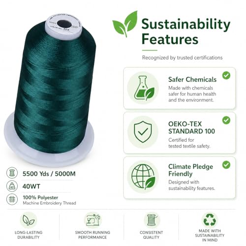 Image of Simthread 5000M 40WT Polyester Embroidery Thread, Deep Green 808 | 5000M 40WT polyester thread feeds smoothly for machine embroidery, monograms, logos, patches and quilting.