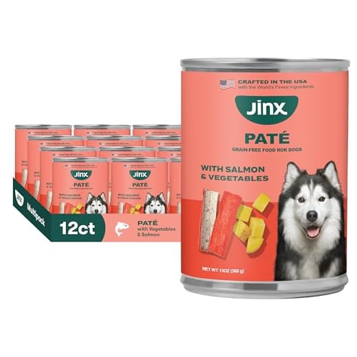Jinx Premium Wet Dog Food Cans - Salmon Pate - Grain-Free Canned Dog Food Pate & Topper with Real Ingredients & No Fillers - All Life Stages, Breeds & Sizes - 12-Pack, 13 Oz