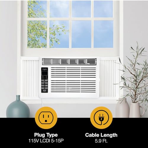 Image of Whirlpool 8,000 BTU Window Air Conditioner with Dehumidifier, White | 115V, 3 Speeds, Remote Control, 24H Timer, for Rooms up to 350 Sq. Ft., Living Room, Bedroom, or Apartment