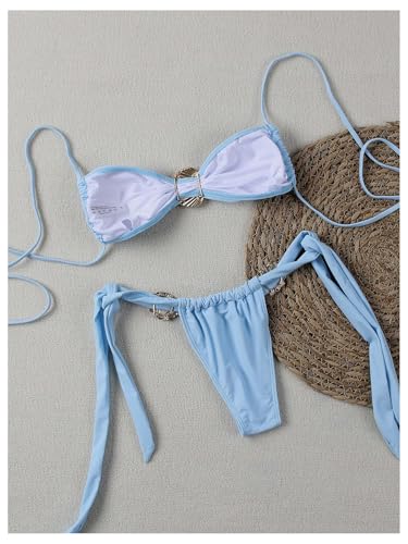 SOLY HUX Bathing Suit for Women Ruched Ring Linked String Bikini Set Tie Side Thong Two Piece Swimsuit2