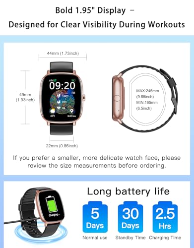 Image of Smart Watches for Men Women with GPS Built-in, Answer /Make Calls, 1.95 inch Smartwatch for iPhone /Android Phones, Fitness Watch with Heart Rate /Sleep Monitor 100+ Sports Modes Waterproof (Black /Gold)