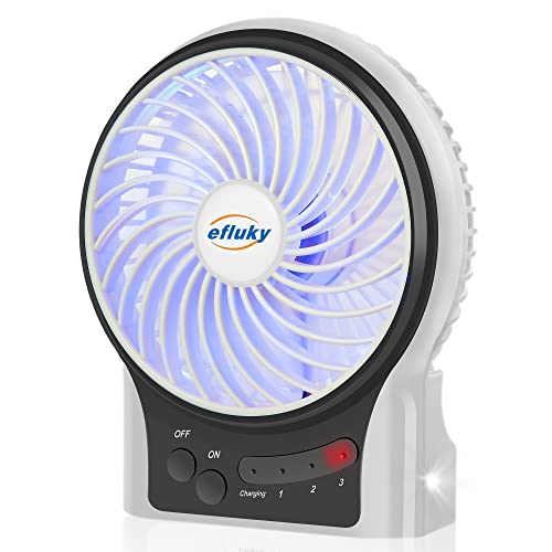 efluky 3-Speed Mini Desk Fan with LED Light, Portable USB Fan Quiet for Home, Office, Travel, Camping, Outdoor, Indoor, 4.9-Inch, White