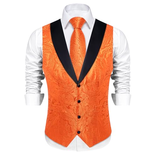 Image of DiBanGu Mens Paisley Suit Vest Silk Jacquard Waistcoat and Necktie Set Formal Shawl Collar Dress Vest 7PCS for Wedding Party