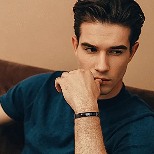 MEALGUET Stainless Steel Religous Scripture Quote Faith Christian Bible Verse Inspirational Cross Carbon Fiber Link Bracelet for Men4