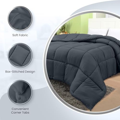 Utopia Bedding Comforters Twin Size, All Season Duvet Insert, Down Alternative Box Stitched Bed Comforter with Corner Tabs, Machine Washable (Grey)