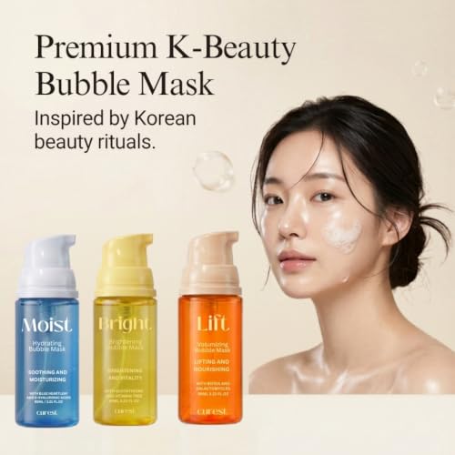 Image of Curest Micro Bubble Wash-Free Radiant Glow Hydrating (Hydrating) | Korean skin care set featuring micro bubble mask korean formula; rapid 10 seconds bubbl ultimate moisturizing makeup prep