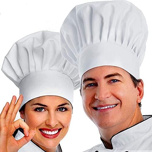 HXSEMAYIG 2PCS Chef Hat Adjustable Kitchen Chef Baker Hat for Adult Men Women(White)