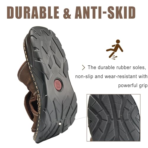 Men's Leather Slide Sandal Open Toe Adjustable Walking Sandals with Soft Comfy Arch Support Athletic Slippers4