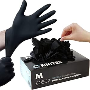 FINITEX – Black Nitrile Disposable Gloves, 5mil, Powder-free, Medical Exam Gloves Latex-Free 100 PCS For Examination Home Cleaning Food Gloves (Medium)