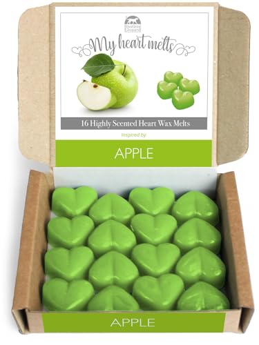 Apple Wax Melts:- 16 x 5g Heart Shaped Green Apple Wax Melts in an ECO Friendly Gift Box, Candle Alternative