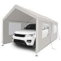 Outdoor Carport, 10x20 ft Heavy Duty Carport with Windows, Portable Garage with Removable Sidewalls & Doors, UV Resistant Waterproof All-Season Tarp for Car, Truck, Boat, Party (White, 10'x20')