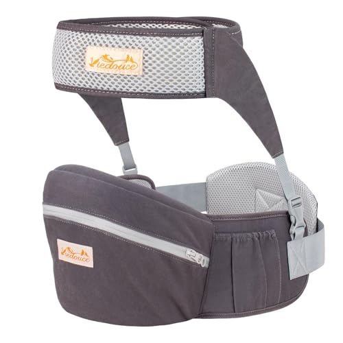 Viedouce Portabebé Ergonómico, Porteo Bebé Recién Nacido y Niños 4-36 Meses, Asiento de Cadera con Cinturón de Seguridad (Gris Oscuro)