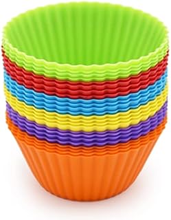 Silicone Cupcake Baking Cups 24 Pack, Reusable & Non-stick Muffin Cupcake Liners Holders Set for Party Halloween Christmas, Easy Clean Pastry Muffin Molds（Pack of 24,Multicolor）