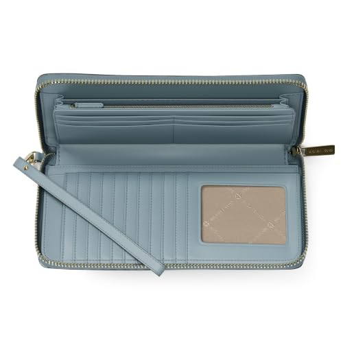 Image of Michael Kors Women's Jet Set Travel Continental, Gold-Tone Hardware /MK Signature Semi Lux Black, Chambray