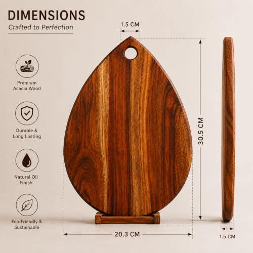 Image of AEROWOOD Heritage Acacia Wood Teardrop Cutting Board, Premium Wooden Chopping & Serving Board, 12 x 8 x 0.59 Inch, Reversible with Hanging Hole